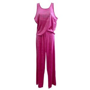 Steve Madden Womens Pink Velour Lounge Set With Rhinestone Logo - Tank Top Size